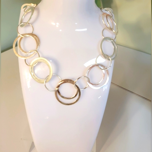 Vintage 925 continuous hoops Sterling silver toggle necklace 32g sterling silver - Picture 3 of 14